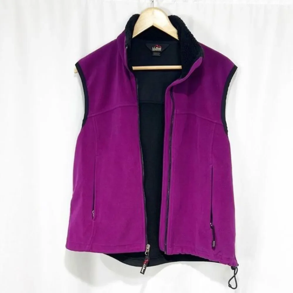 L.L. Bean Purple and Black Colorblock Fleece Vest Medium